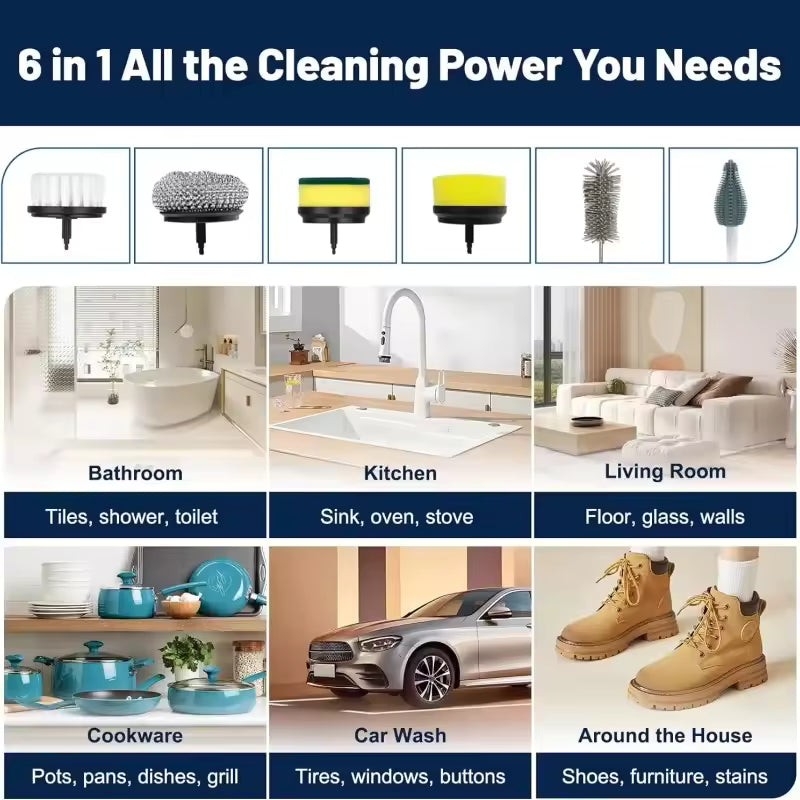 Rechargeable Electric Cleaning Brush with 6 Heads