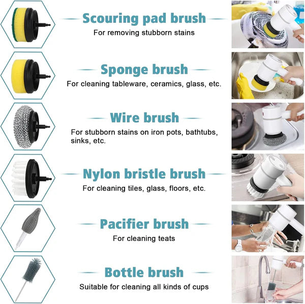Rechargeable Electric Cleaning Brush with 6 Heads